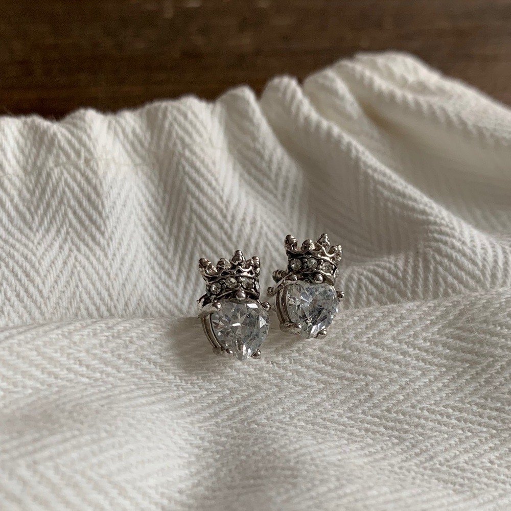 Juicy Couture Silver Crown heart stud earrings